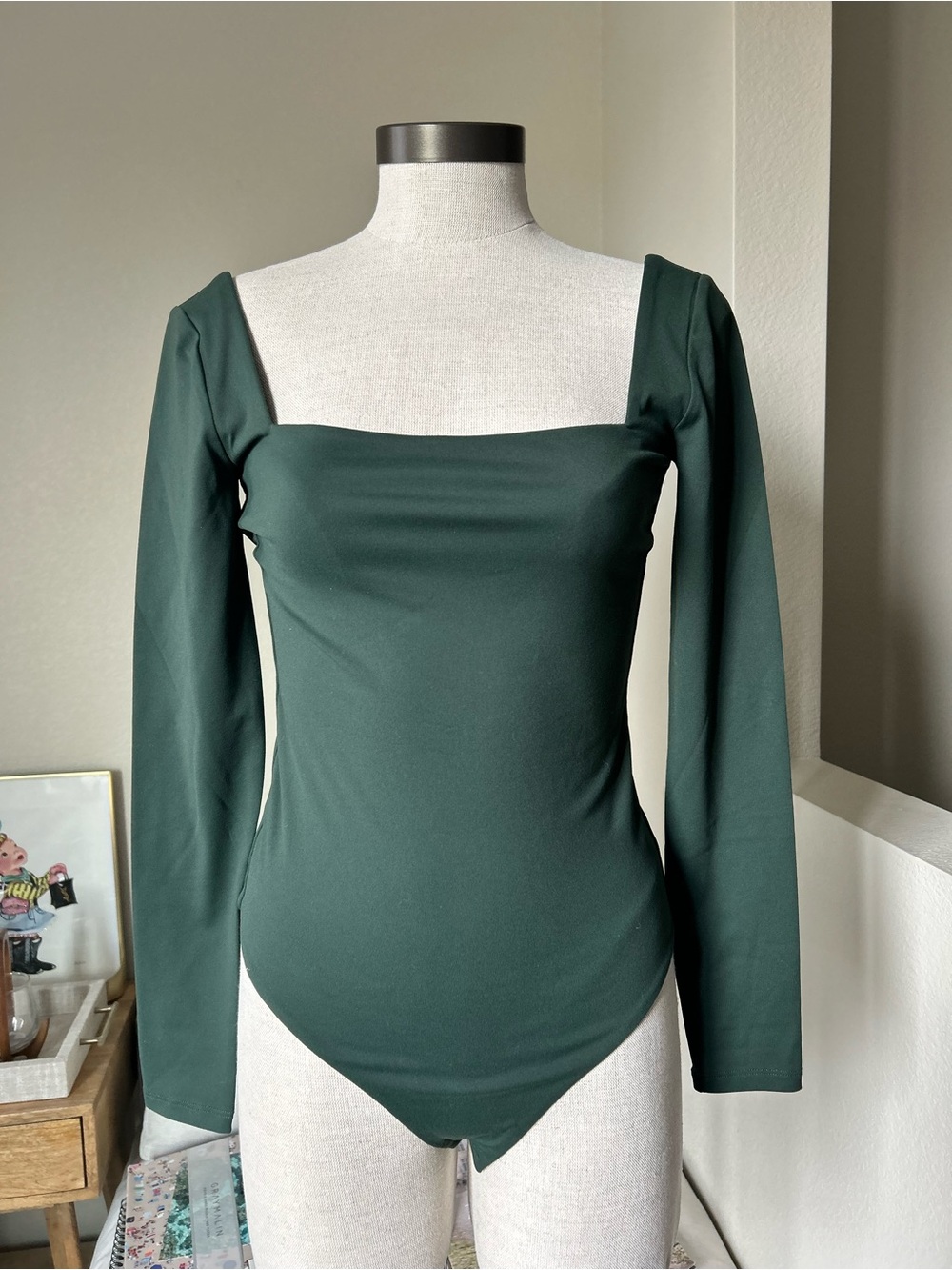 nuuds Dark Green Long Sleeve Square Neck Bodysuit